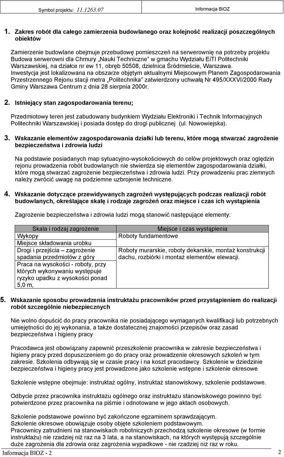 Inwestycja jest lokalizowana na obszarze obj tym aktualnymi Miejscowym Planem Zagospodarowania Przestrzennego Rejonu stacji metra Politechnika zatwierdzony uchwa Nr 495/XXXVI/2000 Rady Gminy Warszawa