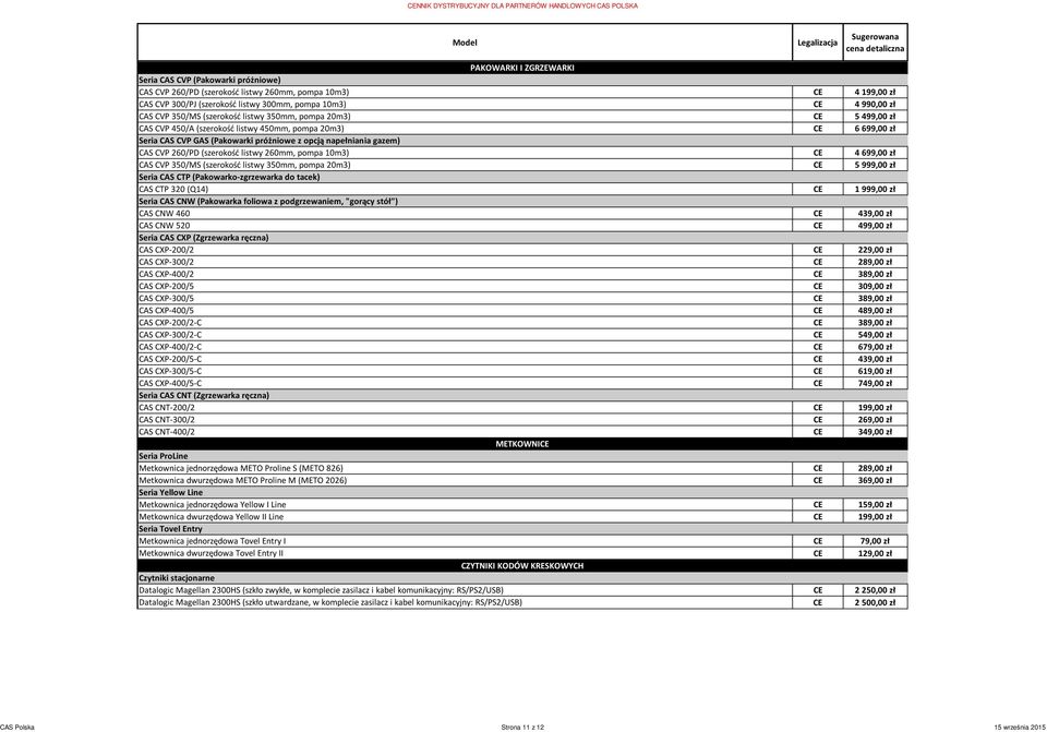 napełniania gazem) CAS CVP 260/PD (szerokość listwy 260mm, pompa 10m3) CE 4 699,00 zł CAS CVP 350/S (szerokość listwy 350mm, pompa 20m3) CE 5 999,00 zł Seria CAS CTP (Pakowarko-zgrzewarka do tacek)