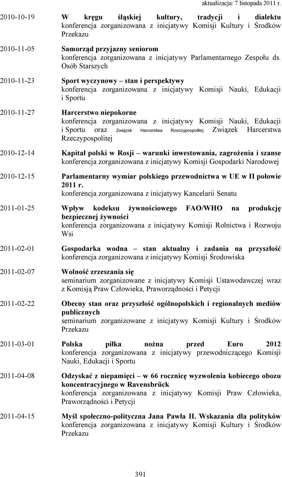 Kapitał polski w Rosji warunki inwestowania, zagrożenia i szanse 2010-12-15 Parlamentarny wymiar polskiego przewodnictwa w UE w II połowie 2011 r.