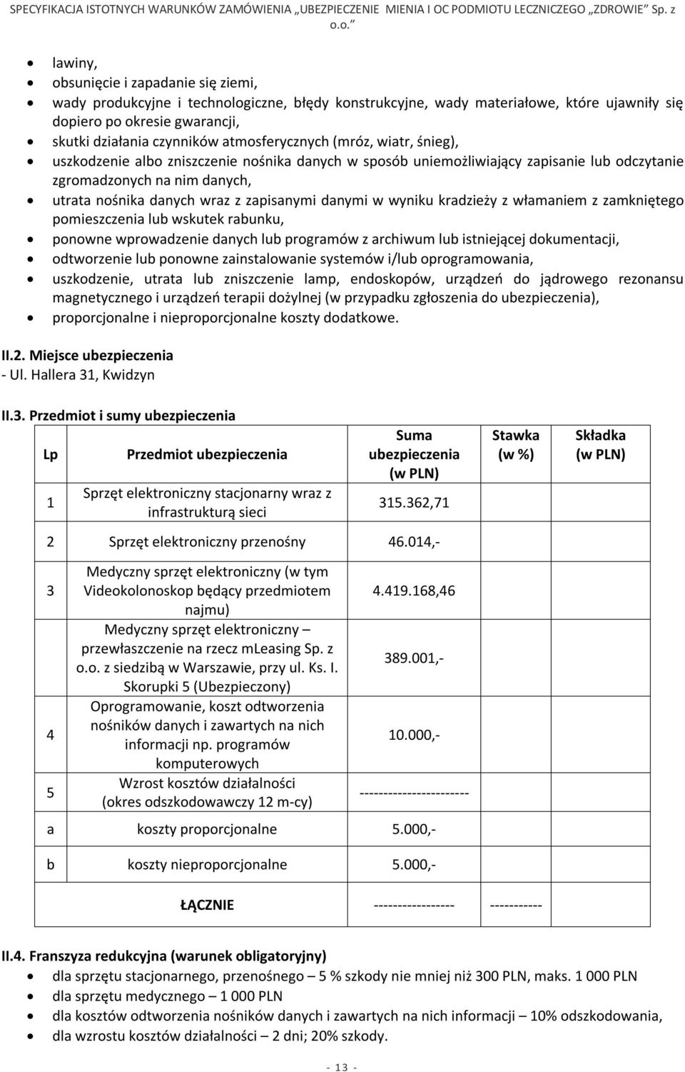 zapisanymi danymi w wyniku kradzieży z włamaniem z zamkniętego pomieszczenia lub wskutek rabunku, ponowne wprowadzenie danych lub programów z archiwum lub istniejącej dokumentacji, odtworzenie lub