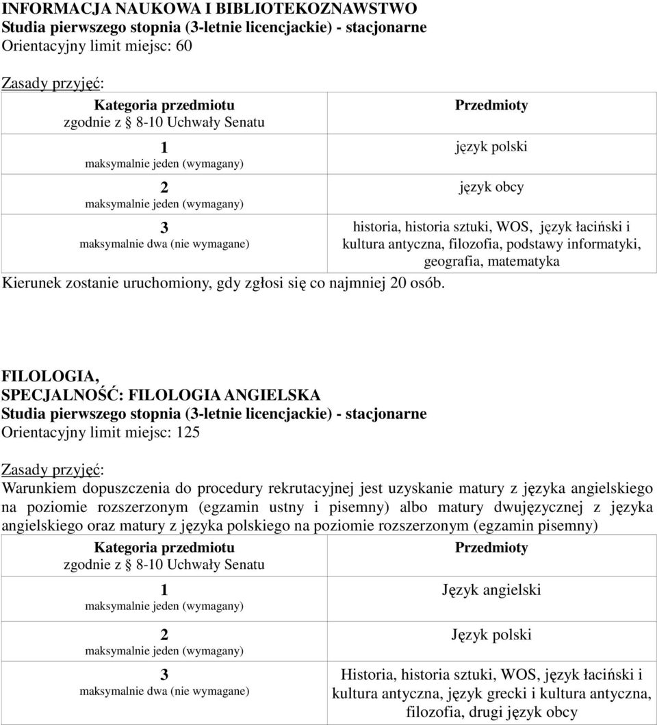 pierwszego stopnia (-letnie licencjackie) - stacjonarne Orientacyjny limit miejsc: 5 Warunkiem dopuszczenia do procedury rekrutacyjnej jest uzyskanie matury z języka angielskiego na poziomie