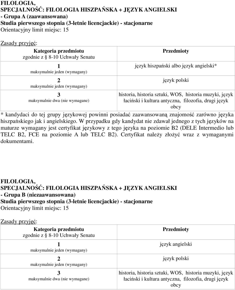 grupy językowej powinni posiadać zaawansowaną znajomość zarówno języka hiszpańskiego jak i angielskiego.