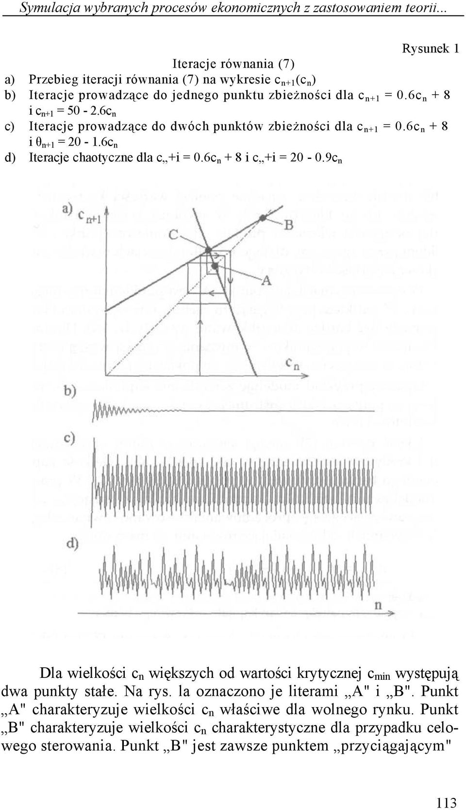 6c n c) Iteracje prowadzące do dwóch punktów zbieżności dla c n+1 = 0.6c n + 8 i θ n+1 = 20-1.6c n d) Iteracje chaotyczne dla c +i = 0.6c n + 8 i c +i = 20-0.