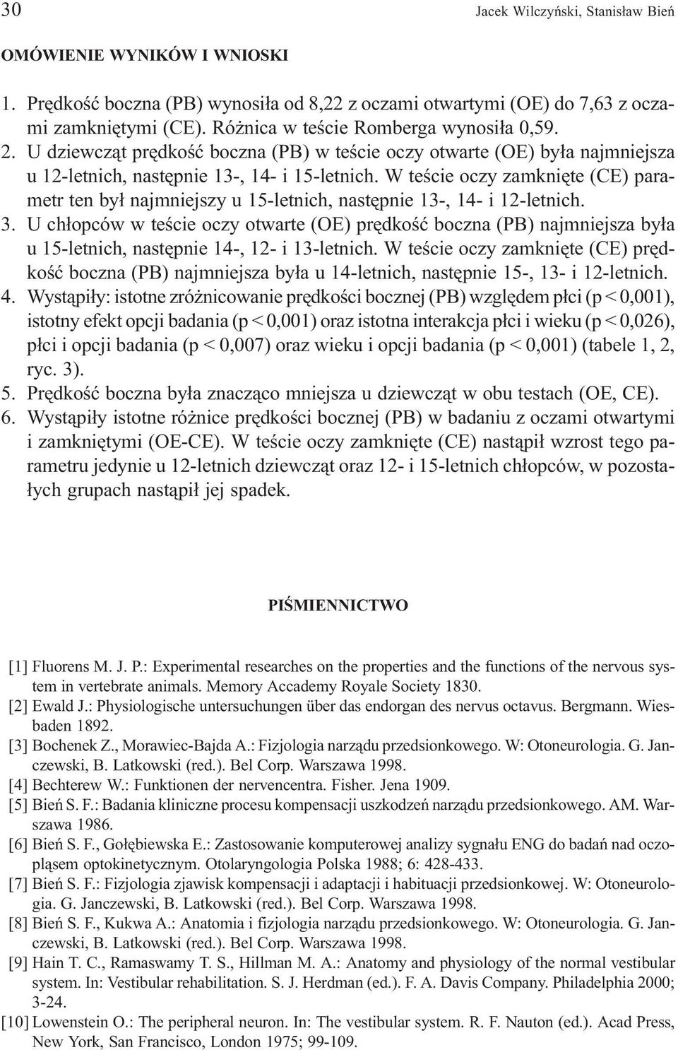 W teœcie oczy zamkniête (CE) parametr ten by³ najmniejszy u 15-letnich, nastêpnie 13-, 14- i 12-letnich. 3.