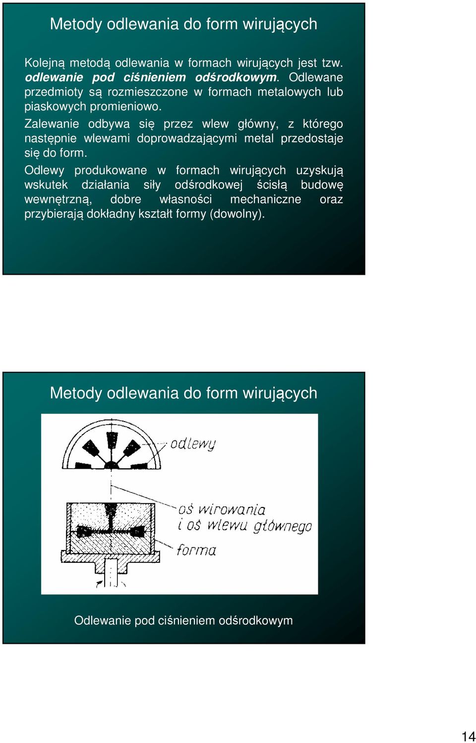 Zalewanie odbywa się przez wlew główny, z którego następnie wlewami doprowadzającymi metal przedostaje się do form.