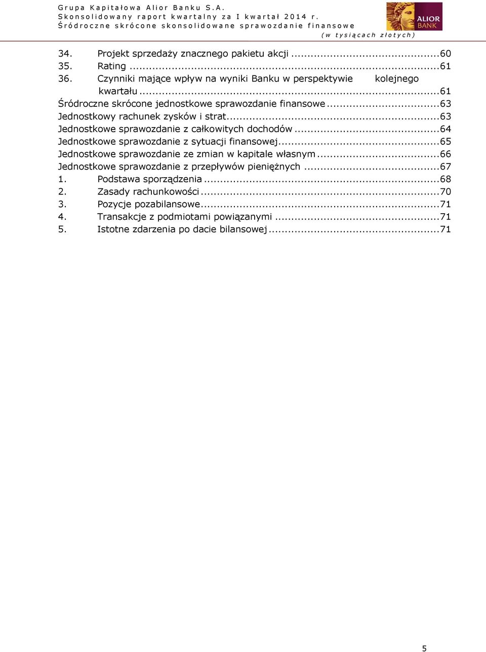 .. 64 Jednostkowe sprawozdanie z sytuacji finansowej... 65 Jednostkowe sprawozdanie ze zmian w kapitale własnym... 66 Jednostkowe sprawozdanie z przepływów pieniężnych.