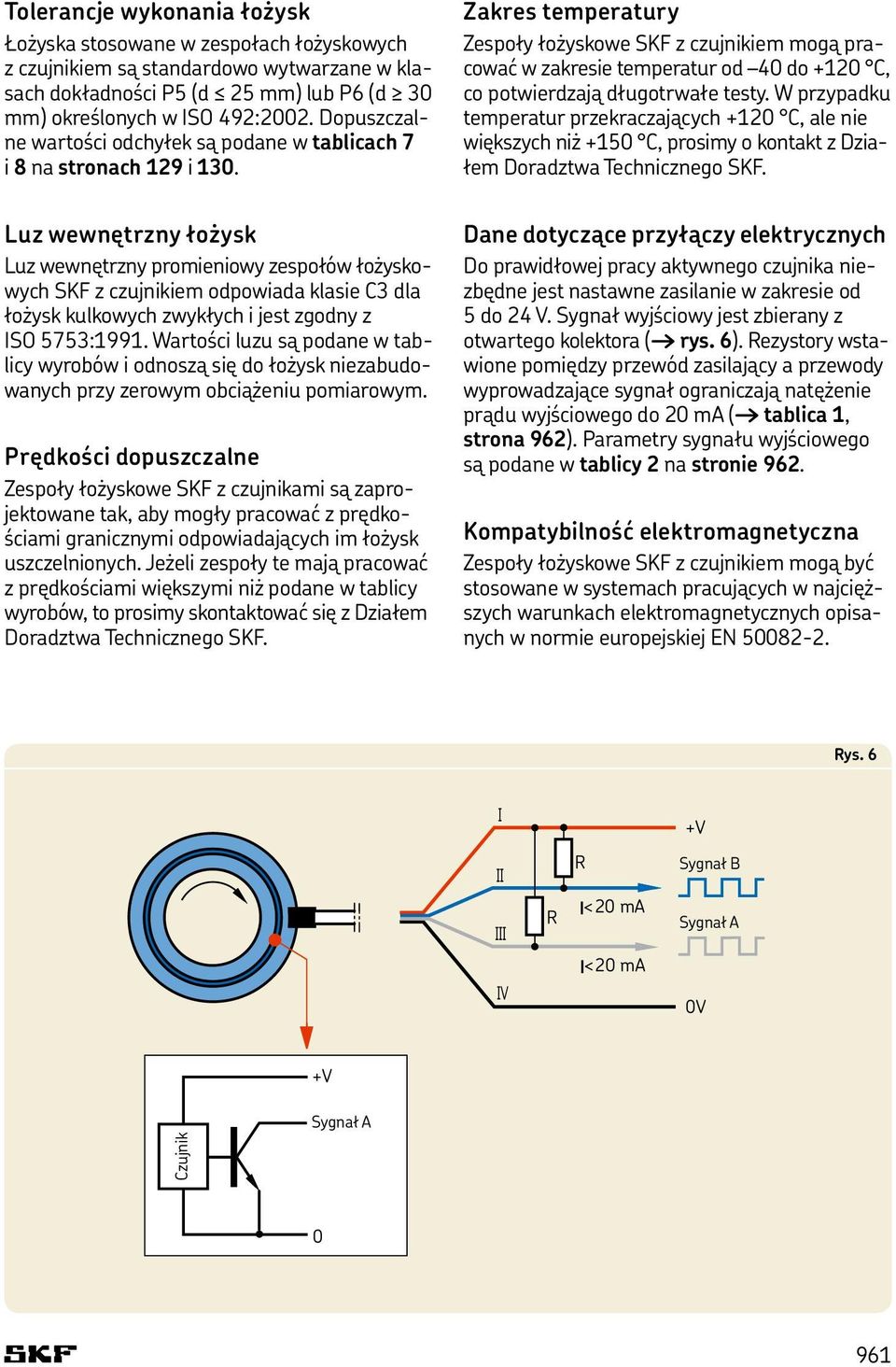 Luz wewnętrzny łożysk Luz wewnętrzny promieniowy zespołów łożyskowych SKF z czujnikiem odpowiada klasie C3 dla łożysk kulkowych zwykłych i jest zgodny z ISO 5753:1991.