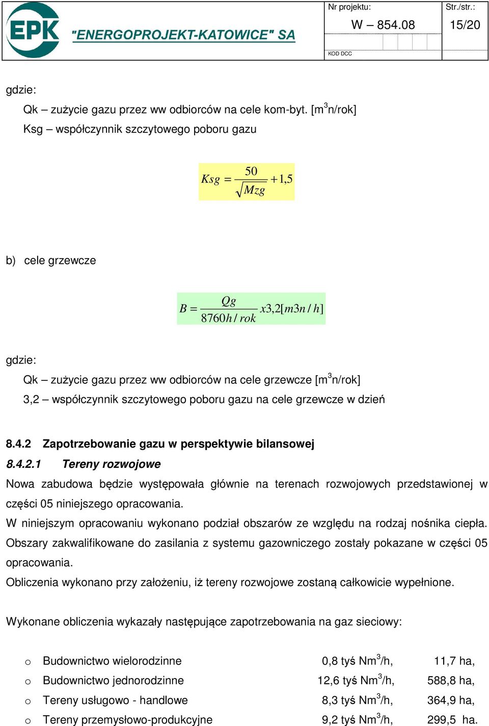 współczynnik szczytowego poboru gazu na cele grzewcze w dzień 8.4.2 