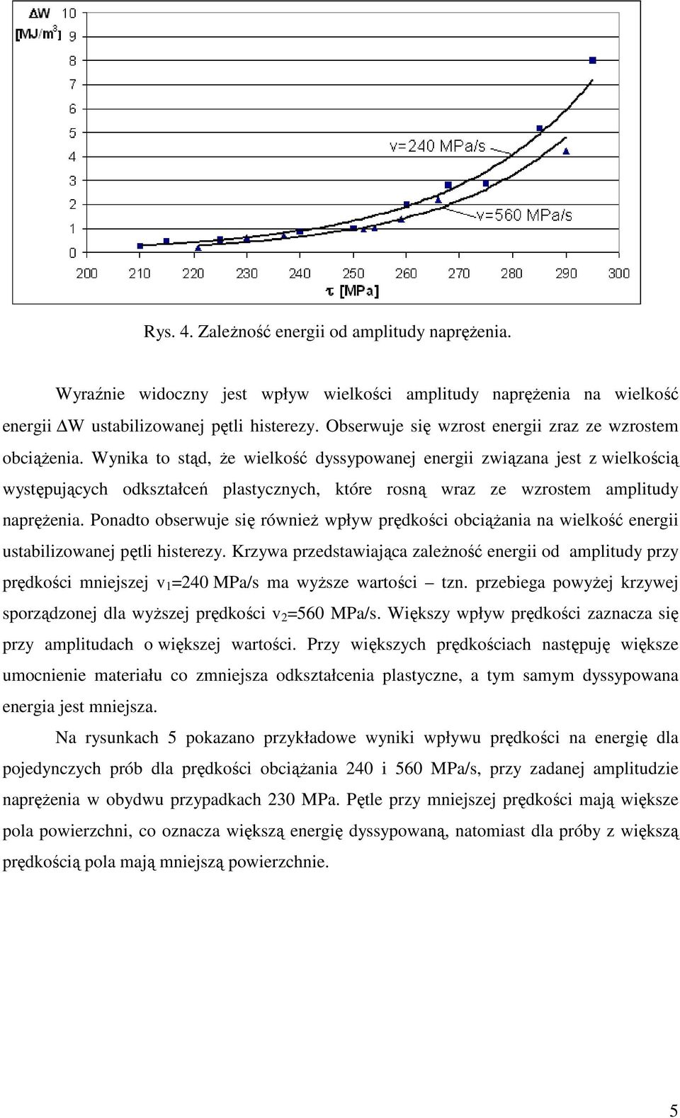 Wynika to stąd, Ŝe wielkość dyssypowanej energii związana jest z wielkością występujących odkształceń plastycznych, które rosną wraz ze wzrostem amplitudy napręŝenia.