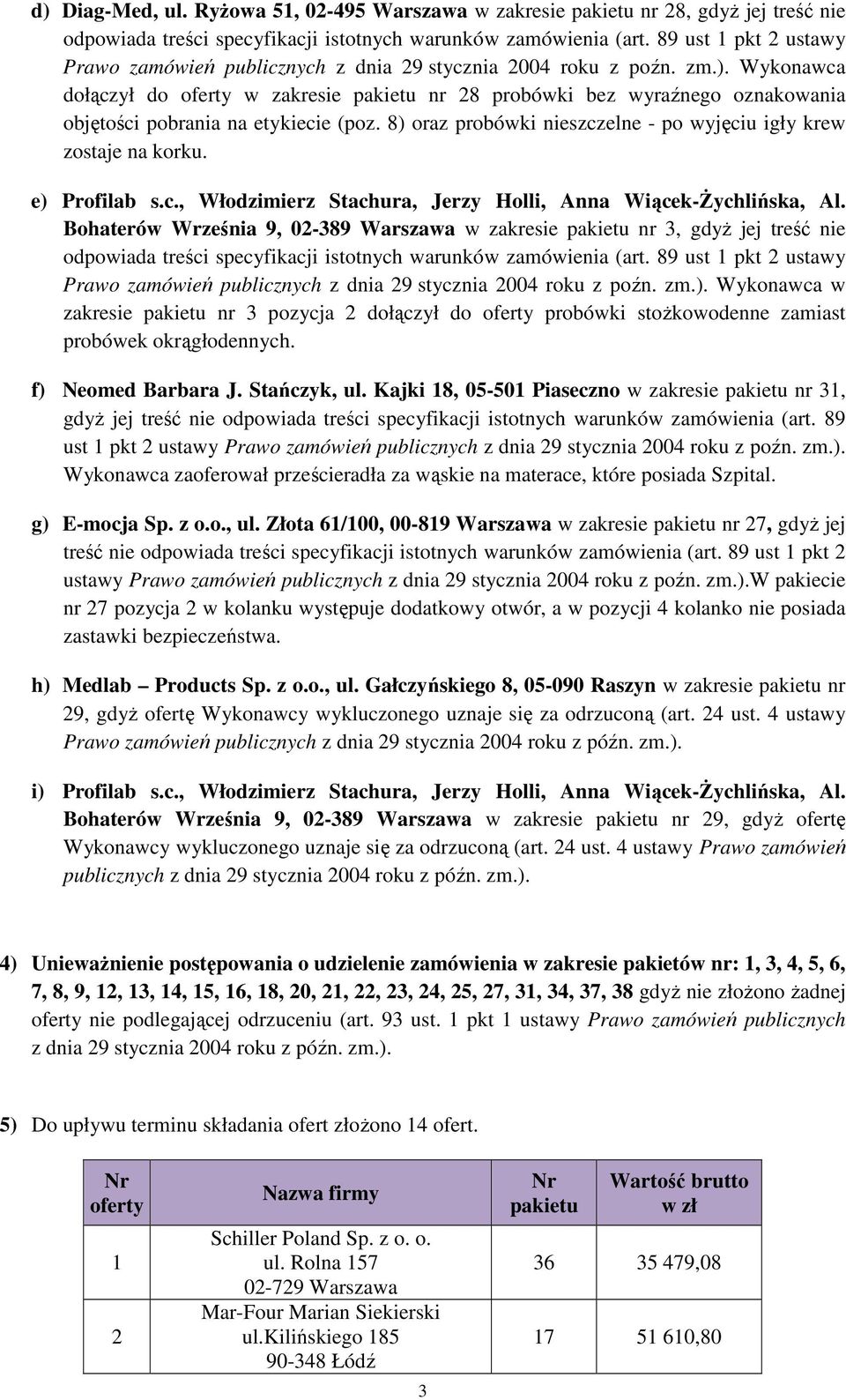 Wykonawca dołączył do oferty w zakresie pakietu nr 8 probówki bez wyraźnego oznakowania objętości pobrania na etykiecie (poz. 8) oraz probówki nieszczelne - po wyjęciu igły krew zostaje na korku.