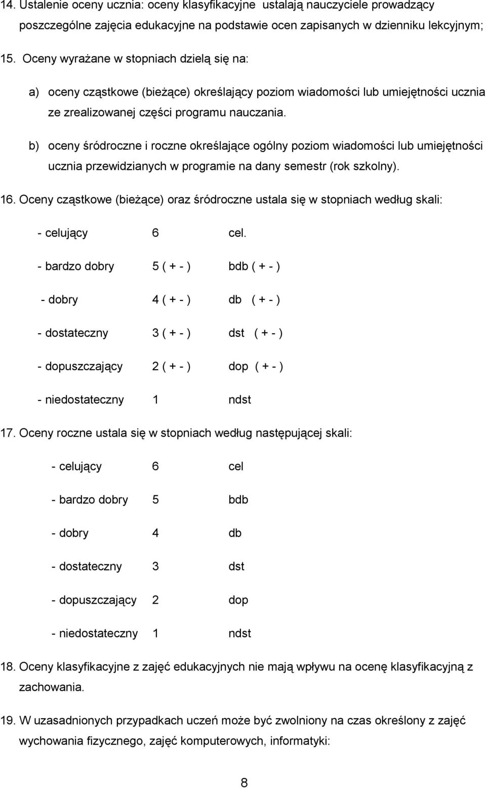 b) oceny śródroczne i roczne określające ogólny poziom wiadomości lub umiejętności ucznia przewidzianych w programie na dany semestr (rok szkolny). 16.