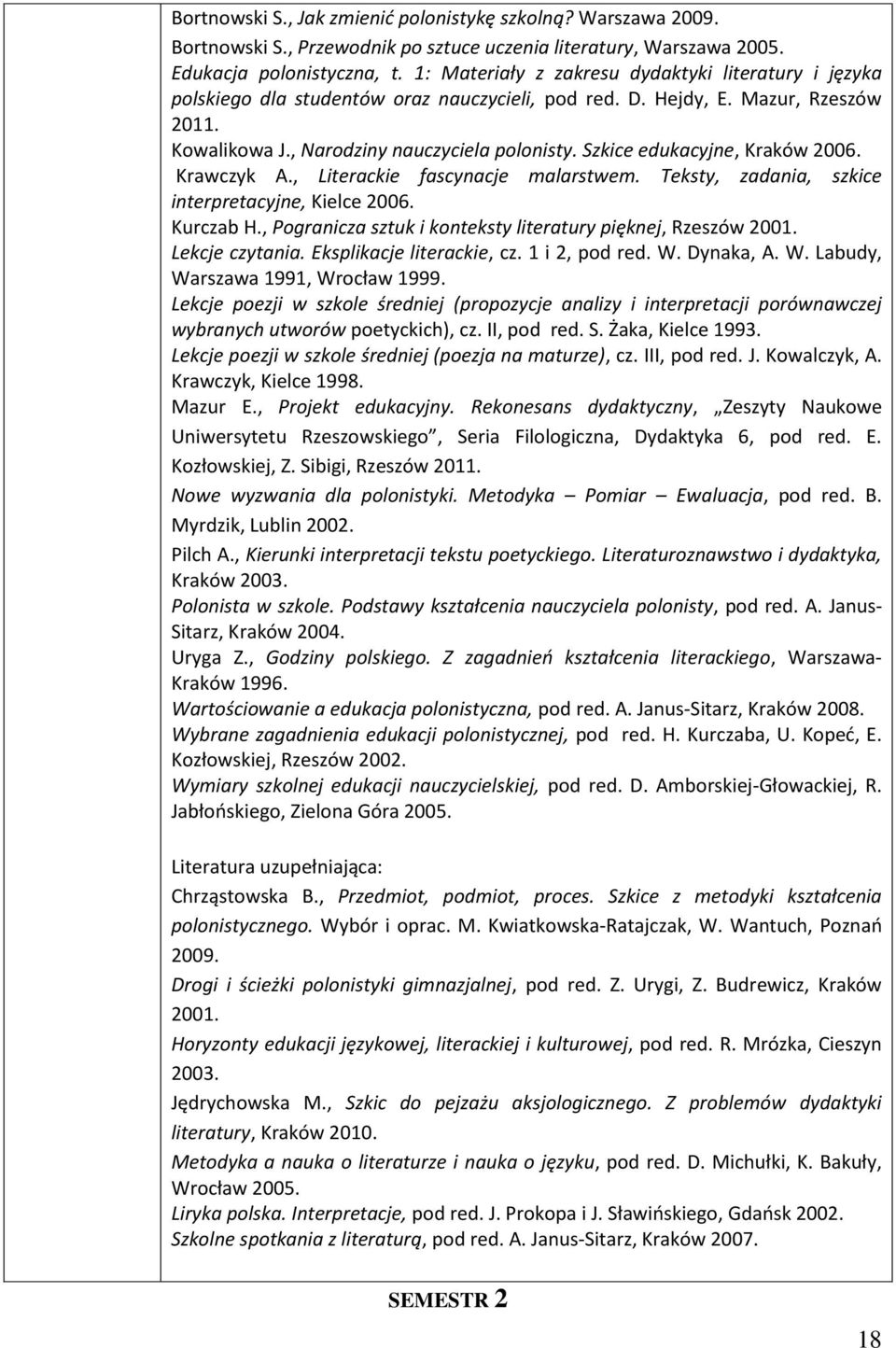 Szkice edukacyjne, Kraków 2006. Krawczyk A., Literackie fascynacje malarstwem. Teksty, zadania, szkice interpretacyjne, Kielce 2006. Kurczab H.