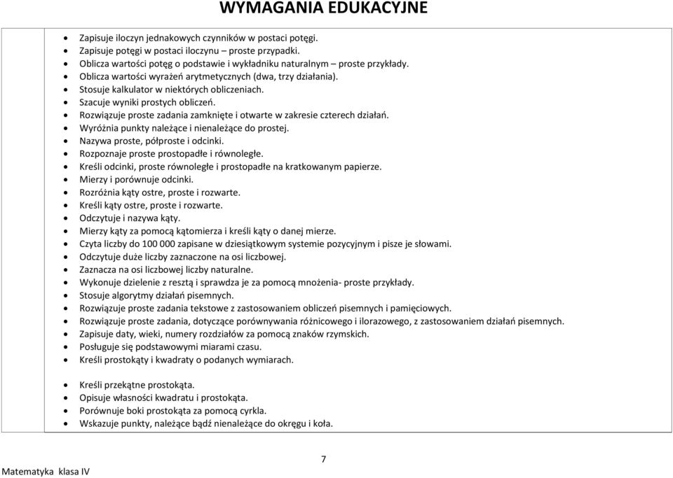 Rozwiązuje proste zadania zamknięte i otwarte w zakresie czterech działao. Wyróżnia punkty należące i nienależące do prostej. Nazywa proste, półproste i odcinki.