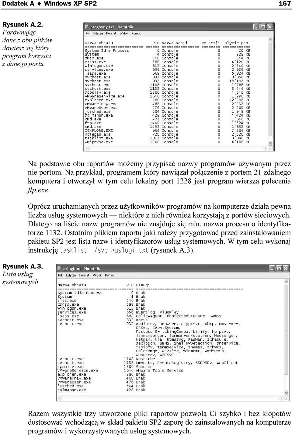 Na przykład, programem który nawiązał połączenie z portem 21 zdalnego komputera i otworzył w tym celu lokalny port 1228 jest program wiersza polecenia ftp.exe.