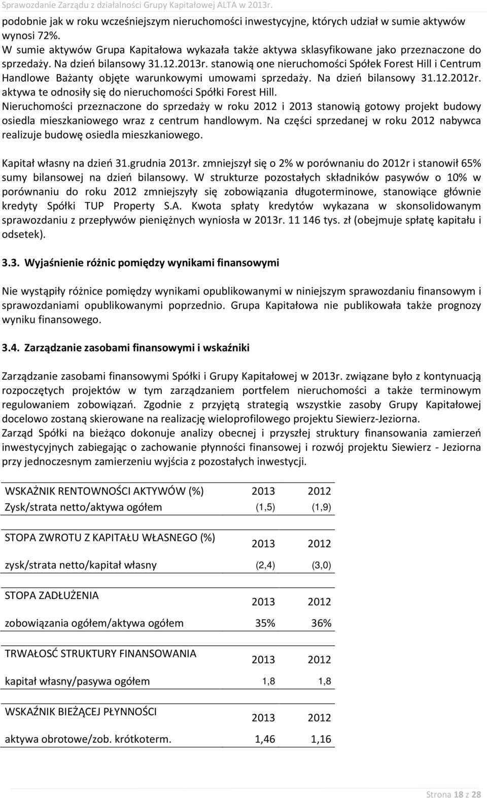 stanowią one nieruchomości Spółek Forest Hill i Centrum Handlowe Bażanty objęte warunkowymi umowami sprzedaży. Na dzień bilansowy 31.12.2012r.