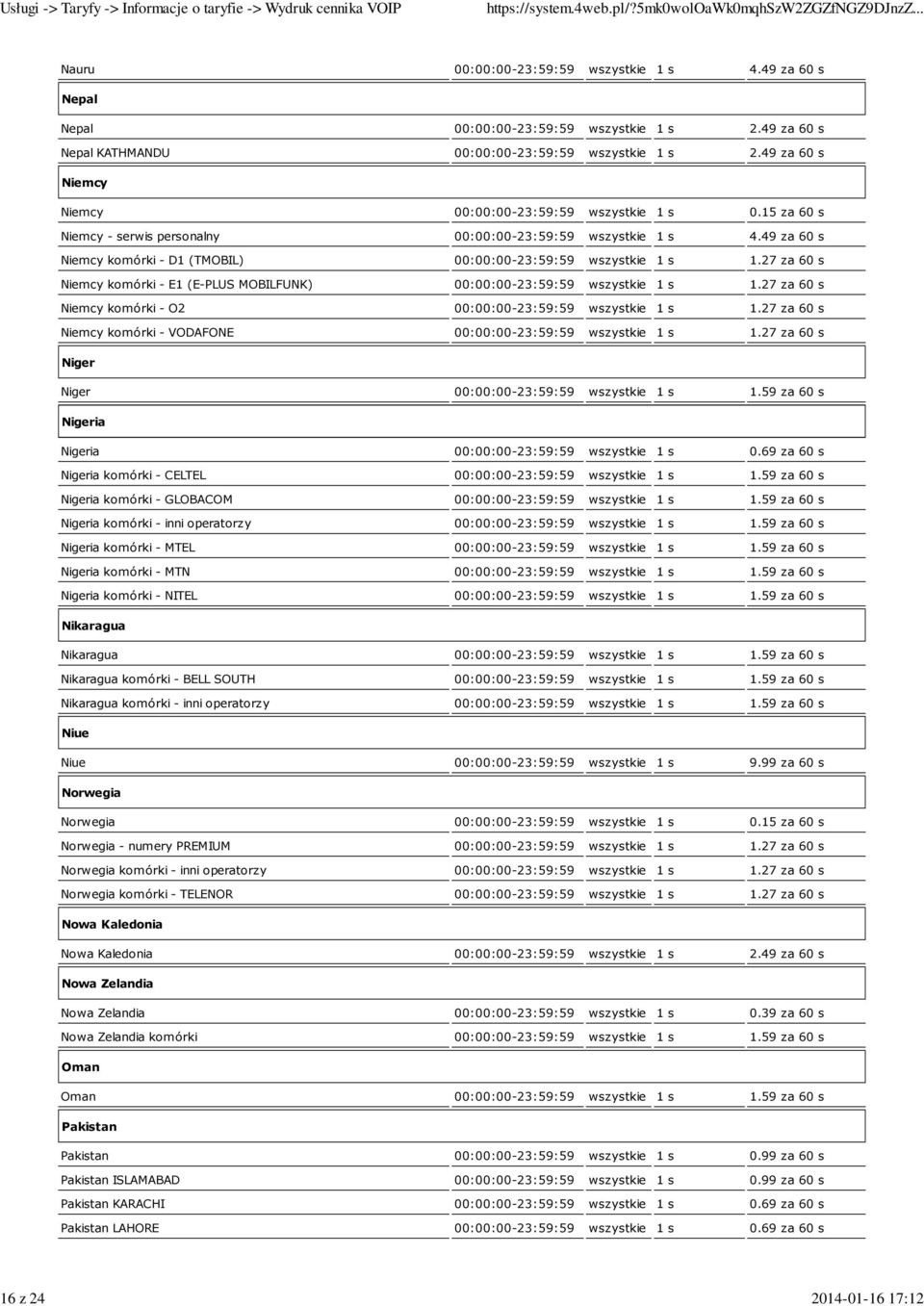 49 za 60 s Niemcy komórki - D1 (TMOBIL) 00:00:00-23:59:59 wszystkie 1 s 1.27 za 60 s Niemcy komórki - E1 (E-PLUS MOBILFUNK) 00:00:00-23:59:59 wszystkie 1 s 1.