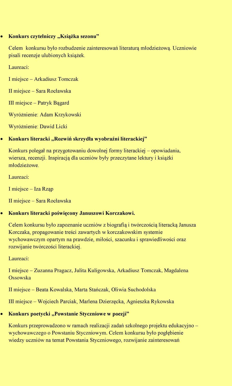 polegał na przygotowaniu dowolnej formy literackiej opowiadania, wiersza, recenzji. Inspiracją dla uczniów były przeczytane lektury i książki młodzieżowe.