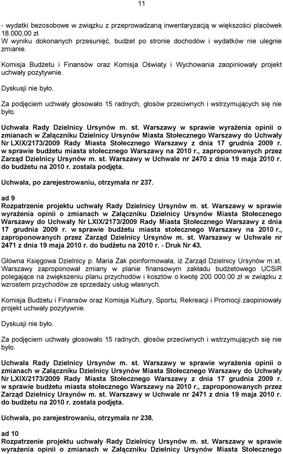Uchwała Rady Dzielnicy Ursynów m. st.