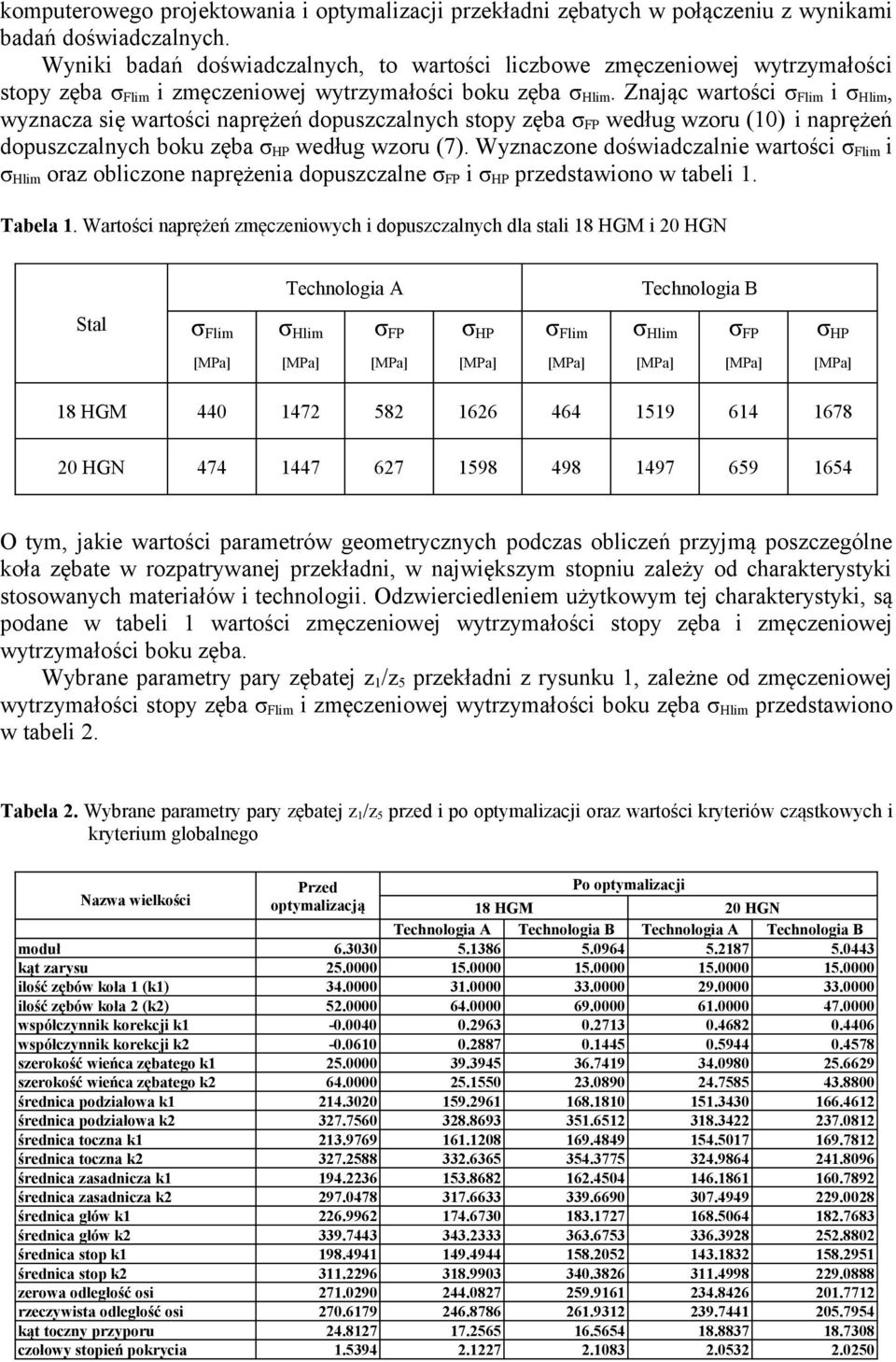 Znając wartości σ Flim i σ Hlim, wyznacza się wartości naprężeń dopuszczalnych stopy zęba σ FP według wzoru (10) i naprężeń dopuszczalnych boku zęba σ HP według wzoru (7).