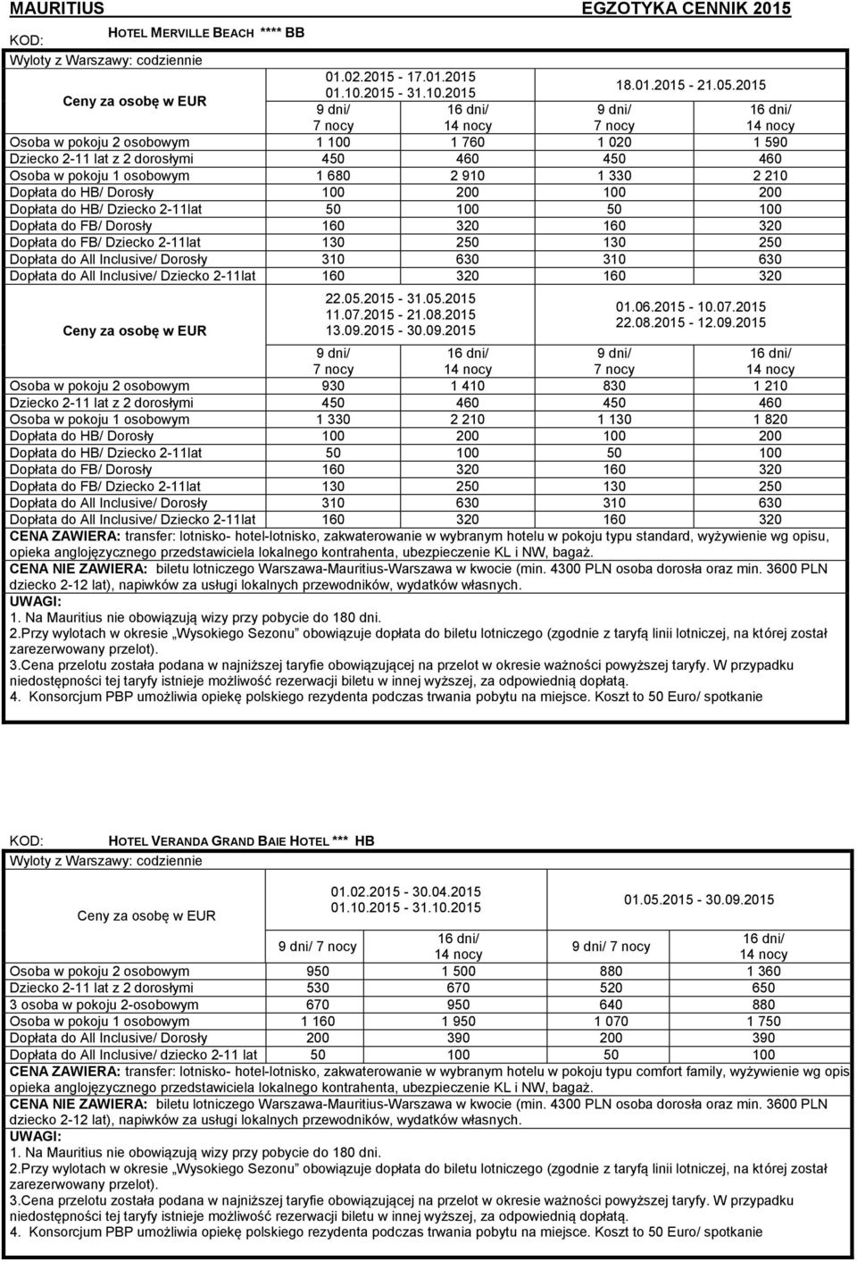 do HB/ Dziecko 2-11lat 50 100 50 100 Dopłata do FB/ Dorosły 160 320 160 320 Dopłata do FB/ Dziecko 2-11lat 130 250 130 250 Dopłata do All Inclusive/ Dorosły 310 630 310 630 Dopłata do All Inclusive/