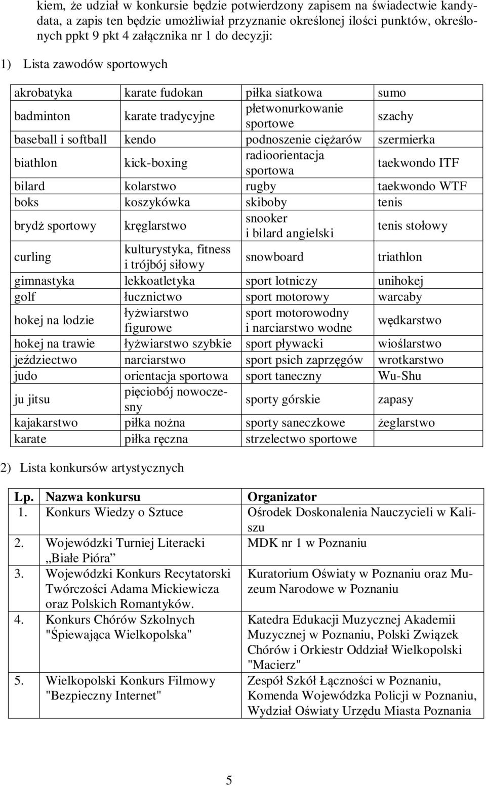 szermierka biathlon kick-boxing radioorientacja sportowa taekwondo ITF bilard kolarstwo rugby taekwondo WTF boks koszykówka skiboby tenis brydż sportowy kręglarstwo snooker i bilard angielski tenis