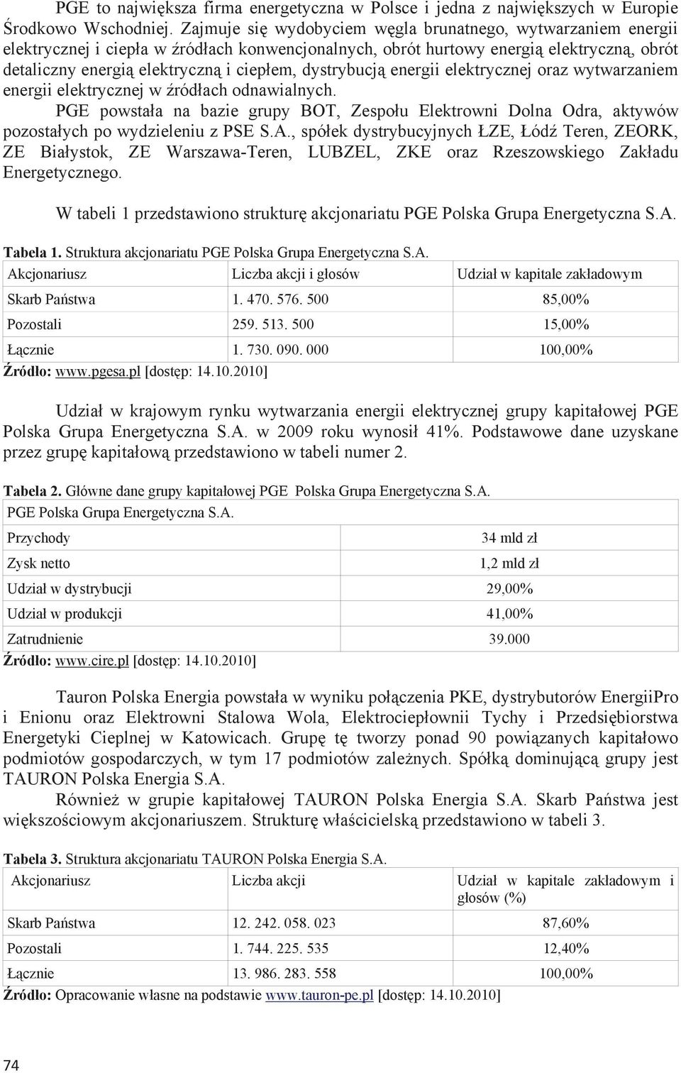 energii elektrycznej oraz wytwarzaniem energii elektrycznej w ródach odnawialnych. PGE powstaa na bazie grupy BOT, Zespou Elektrowni Dolna Odra, aktywów pozostaych po wydzieleniu z PSE S.A.