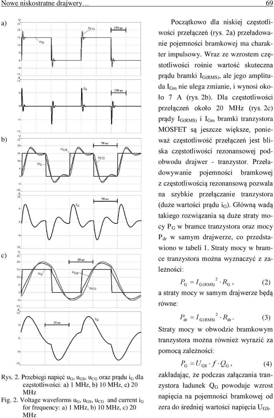 Wraz ze wzrostem częstotliwości rośnie wartość skuteczna prądu bramki I G(RMS), ale jego amplituda I Gm nie ulega zmianie, i wynosi około 7 A (rys. 2b).