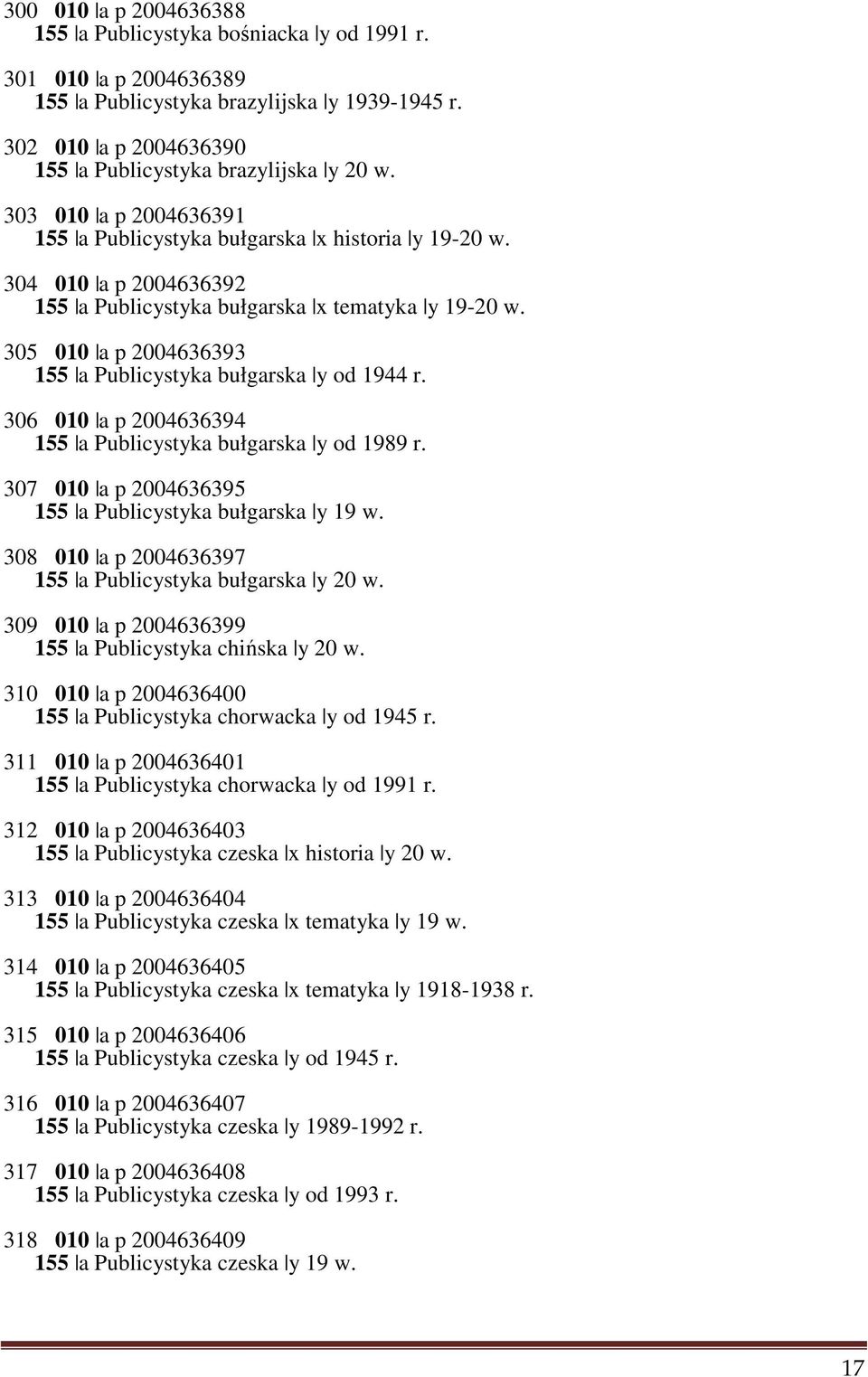 305 010 a p 2004636393 155 a Publicystyka bułgarska y od 1944 r. 306 010 a p 2004636394 155 a Publicystyka bułgarska y od 1989 r. 307 010 a p 2004636395 155 a Publicystyka bułgarska y 19 w.