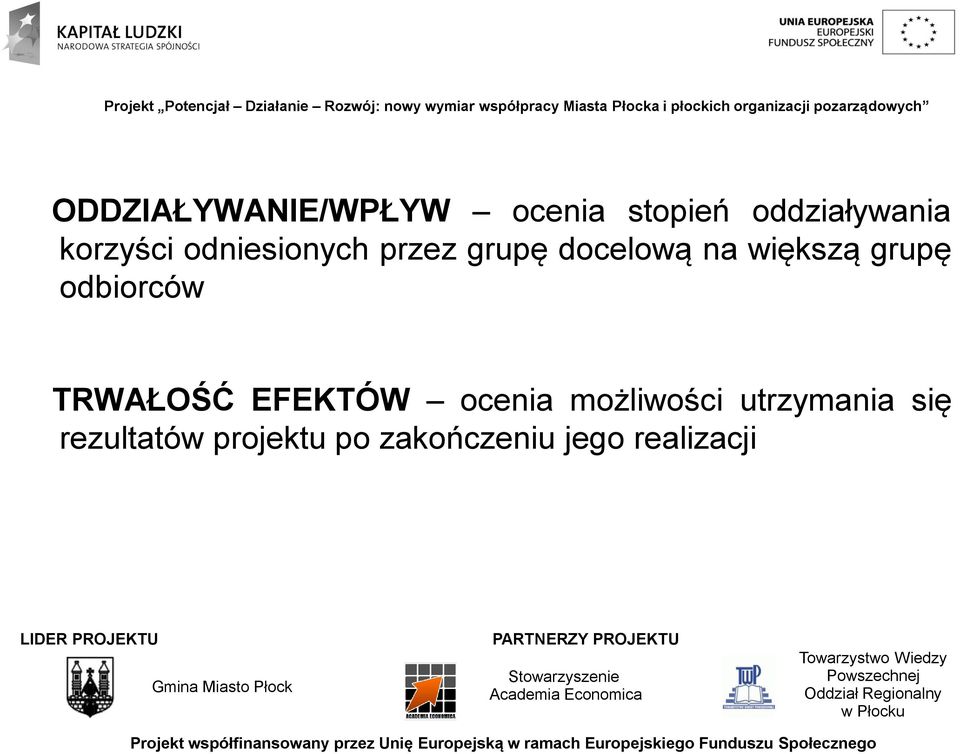 grupę odbiorców TRWAŁOŚĆ EFEKTÓW ocenia możliwości