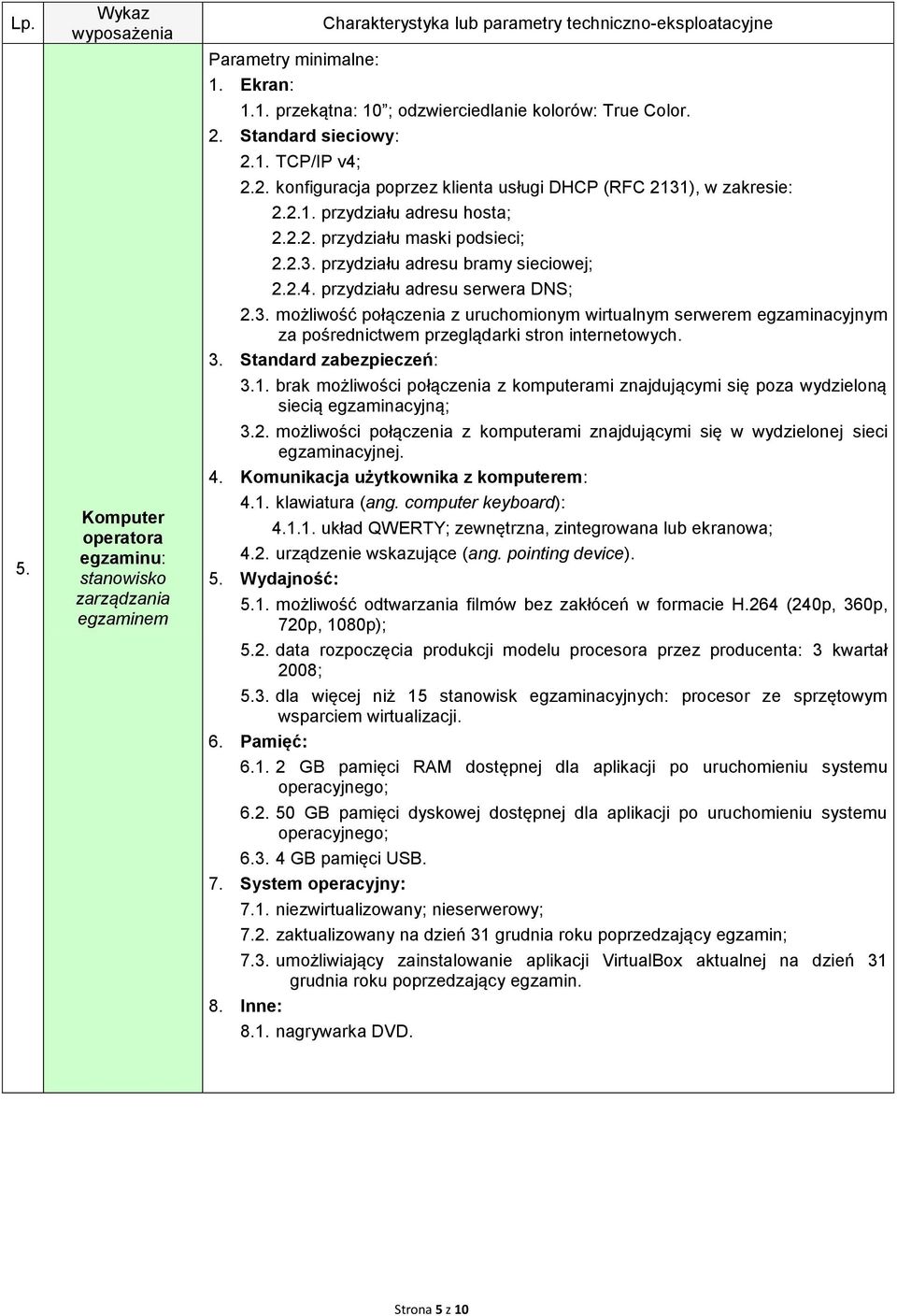 3. Standard zabezpieczeń: 3.1. brak możliwości połączenia z komputerami znajdującymi się poza wydzieloną siecią egzaminacyjną; 3.2.