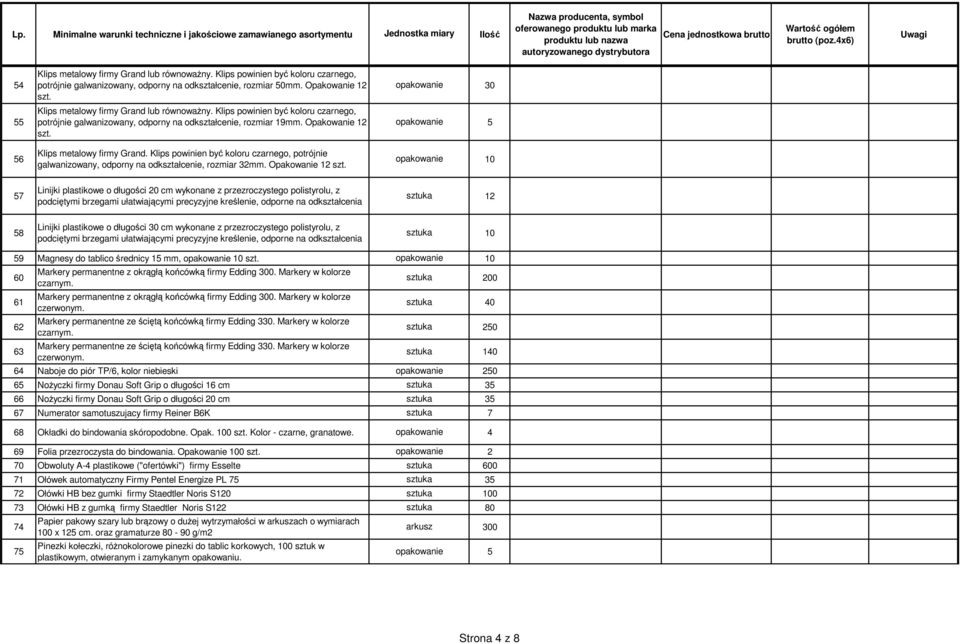 Klips powinien być koloru czarnego, potrójnie galwanizowany, odporny na odkształcenie, rozmiar mm. Opakowanie szt.