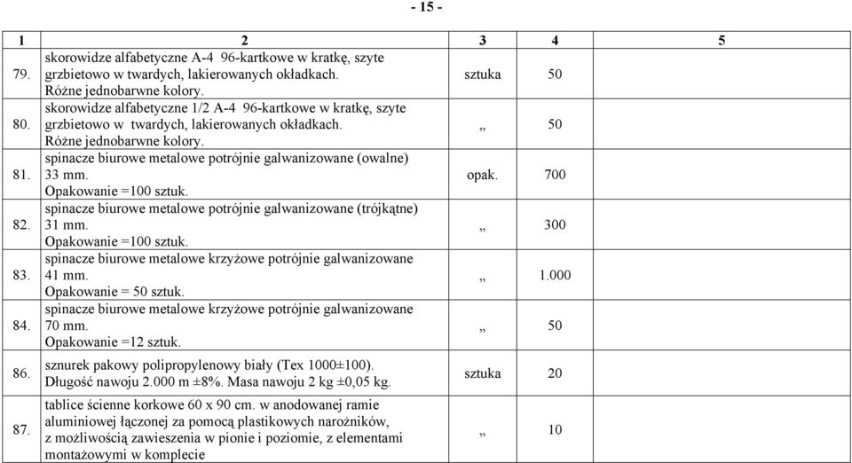 spinacze biurowe metalowe potrójnie galwanizowane (owalne) 33 mm. opak. 700 Opakowanie =100 sztuk. 82. spinacze biurowe metalowe potrójnie galwanizowane (trójkątne) 31 mm. 300 Opakowanie =100 sztuk.