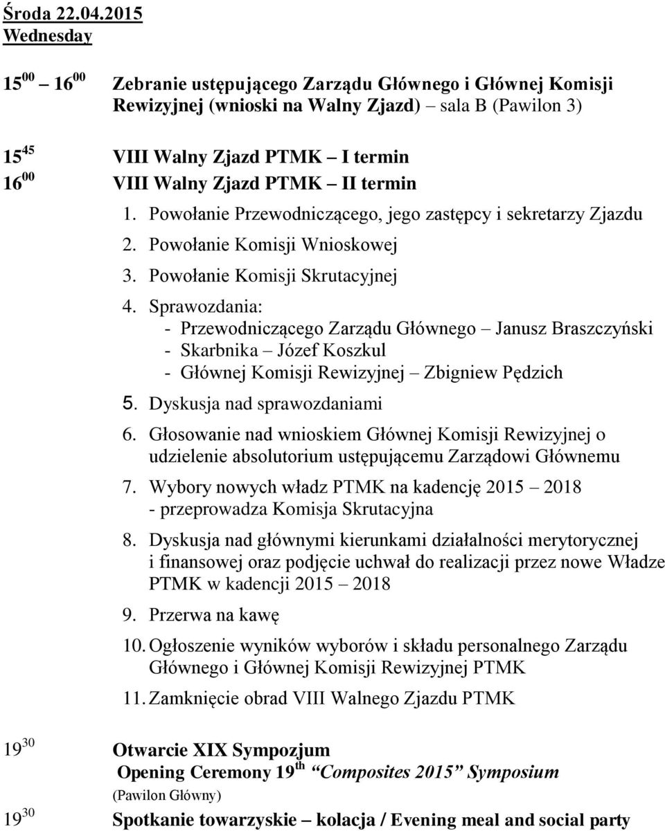 PTMK II termin 1. Powołanie Przewodniczącego, jego zastępcy i sekretarzy Zjazdu 2. Powołanie Komisji Wnioskowej 3. Powołanie Komisji Skrutacyjnej 4.