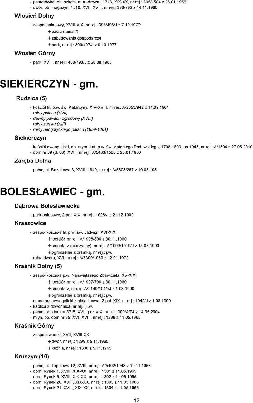 : 400/793/J z 28.08.1983 SIEKIERCZYN - gm. Rudzica (5) - kościół fil. p.w. św. Katarzyny, XIV-XVIII, nr rej.: A/2053/942 z 11.09.