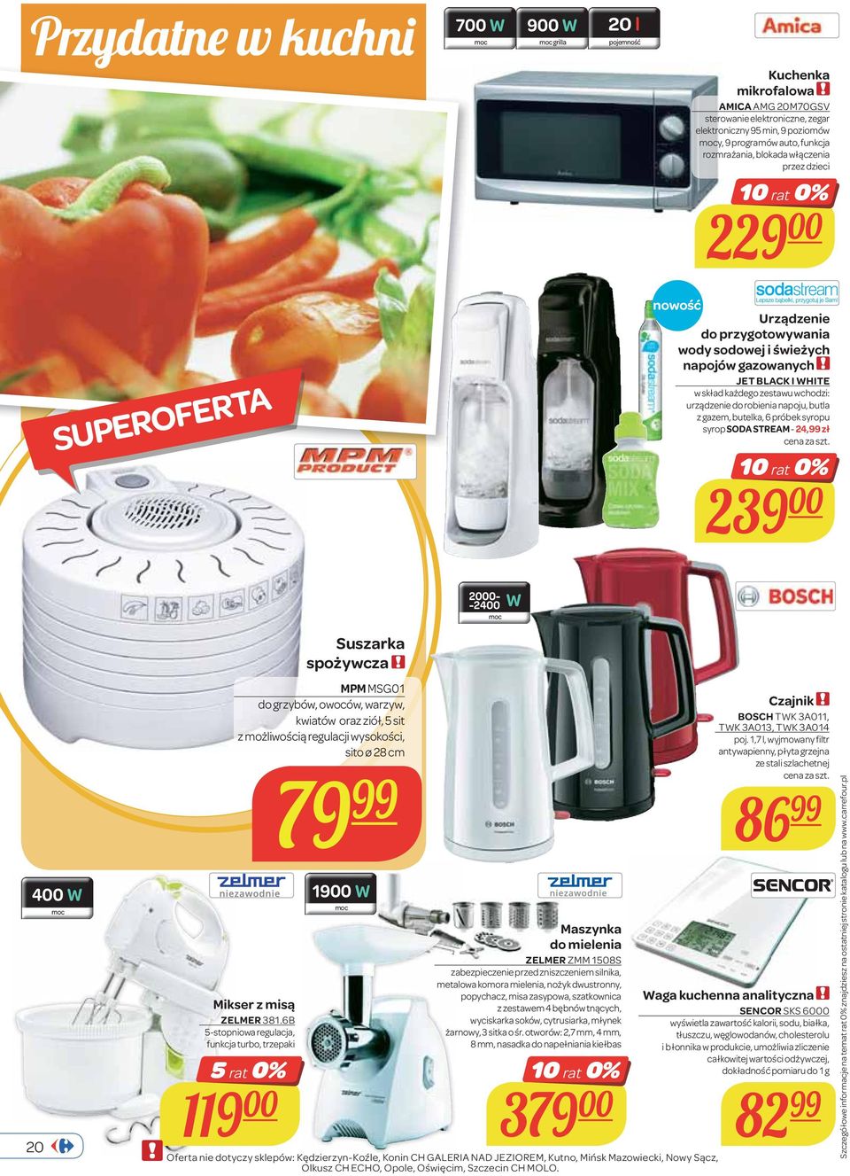 wchodzi: urządzenie do robienia napoju, butla z gazem, butelka, 6 próbek syropu syrop SODA STREAM - 24,99 zł 10 rat 0% 239 00 2000- -2400 moc W 400 W 20 moc Suszarka spożywcza MPM MSG01 do grzybów,