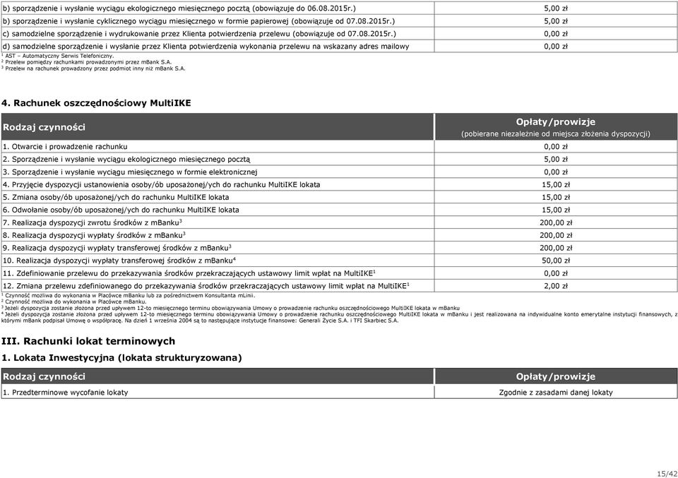 ) 5,00 zł c) samodzielne sporządzenie i wydrukowanie przez Klienta potwierdzenia przelewu (obowiązuje od 07.08.05r.