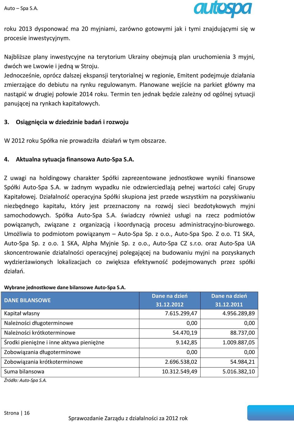 Jednocześnie, oprócz dalszej ekspansji terytorialnej w regionie, Emitent podejmuje działania zmierzające do debiutu na rynku regulowanym.