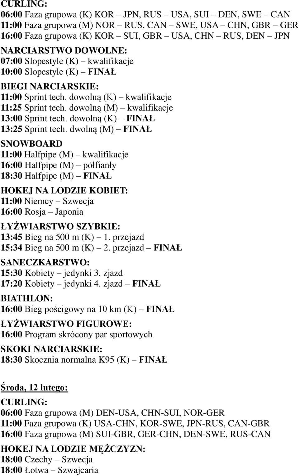 dowolną (K) FINAŁ 13:25 Sprint tech.