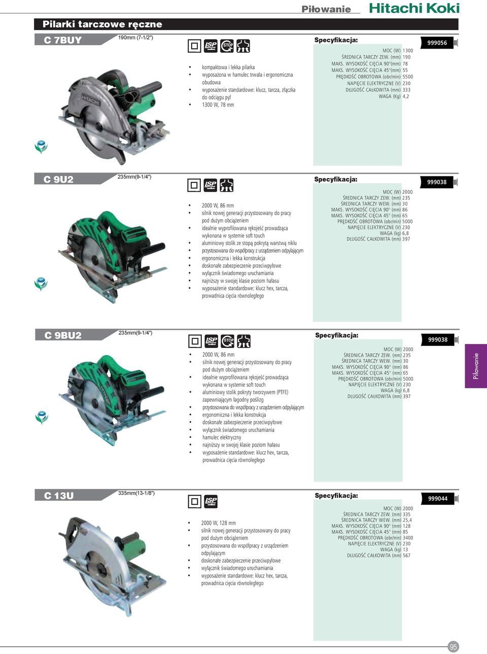 WYSOKOŚĆ CIĘCIA 45 (mm) 55 DŁUGOŚĆ CAŁKOWITA (mm) 333 WAGA (Kg) 4,2 999056 C 9U2 999038 2000 W, 86 mm idealnie wyprofilowana rękojeść prowadząca wykonana w systemie soft touch aluminiowy stolik ze