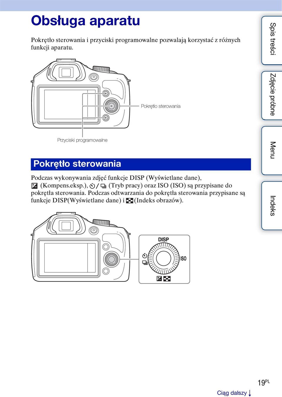 Przyciski programowalne Pokrętło sterowania Pokrętło sterowania Podczas wykonywania zdjęć funkcje DISP (Wyświetlane