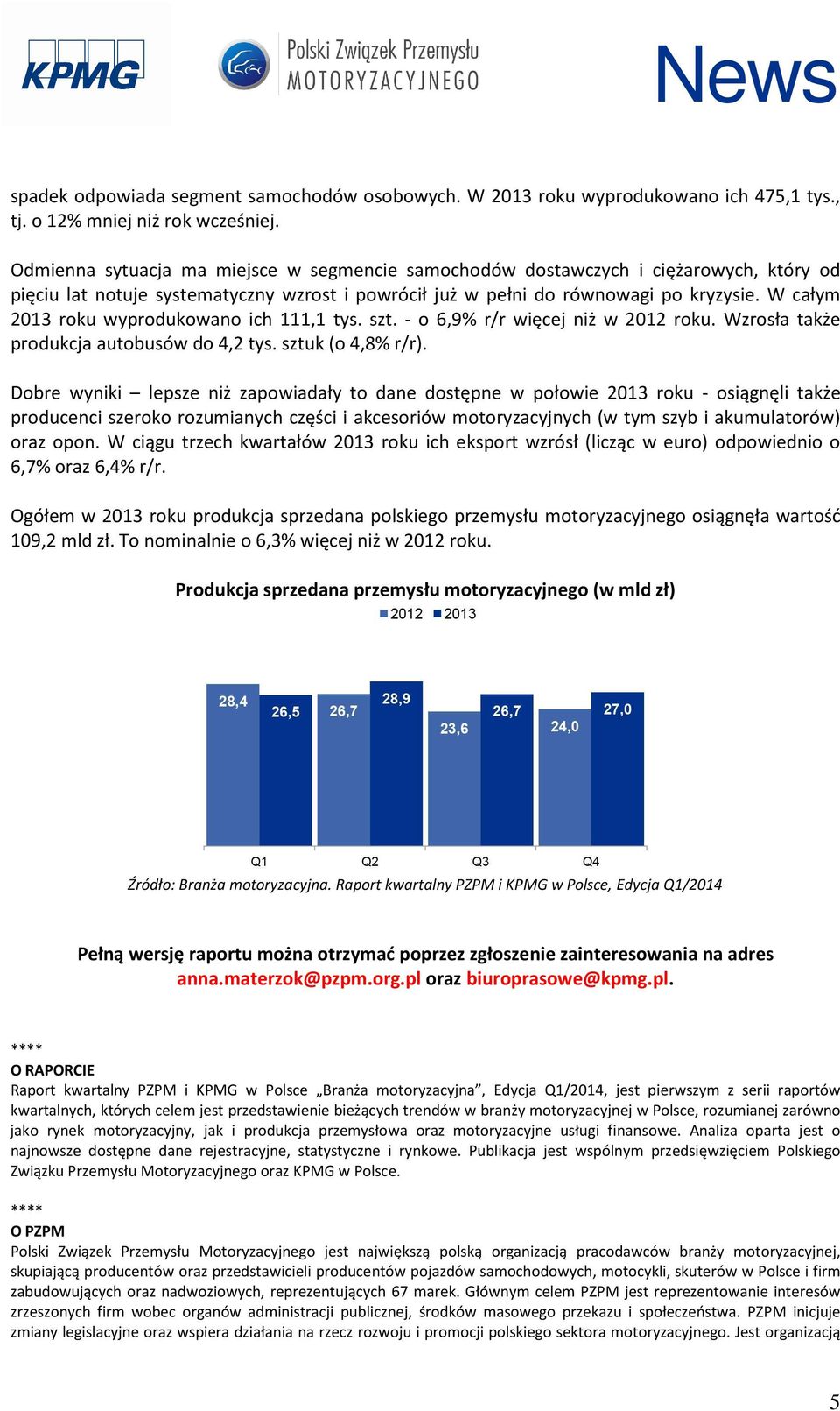 W całym 2013 roku wyprodukowano ich 111,1 tys. szt. - o 6,9% r/r więcej niż w 2012 roku. Wzrosła także produkcja autobusów do 4,2 tys. sztuk (o 4,8% r/r).