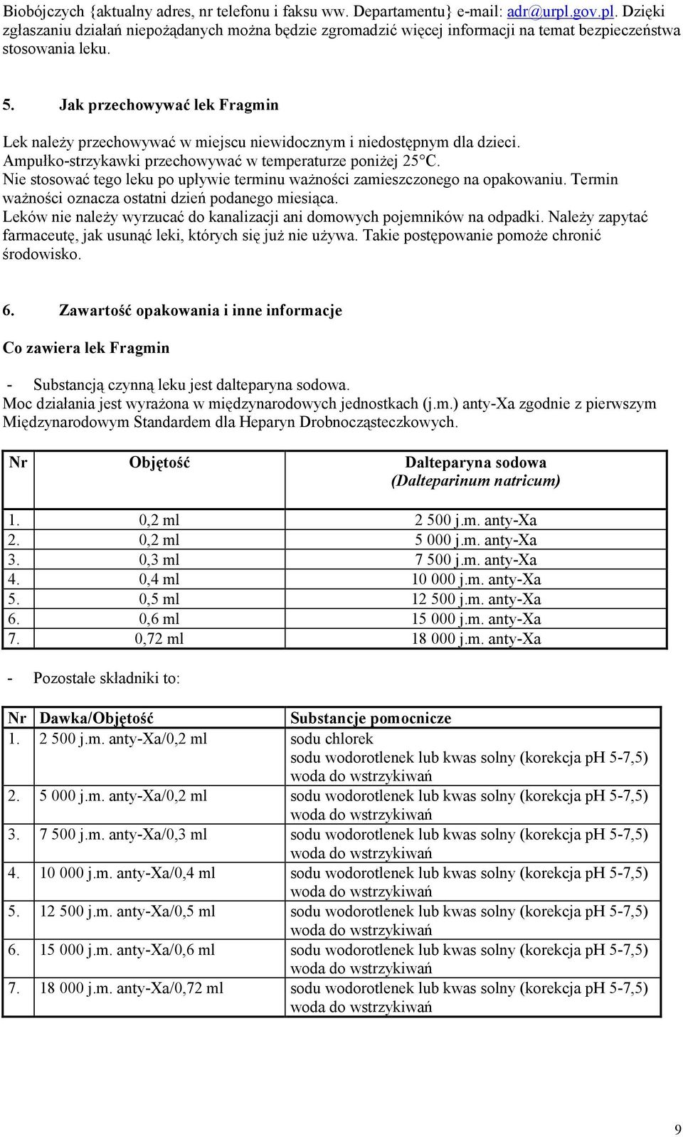 Jak przechowywać lek Fragmin Lek należy przechowywać w miejscu niewidocznym i niedostępnym dla dzieci. Ampułko-strzykawki przechowywać w temperaturze poniżej 25 C.