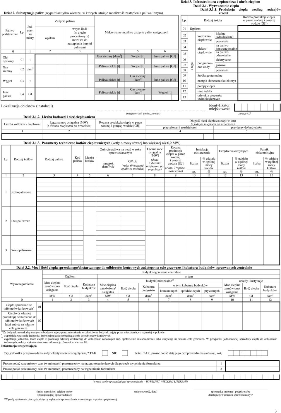 [t] Inne paliwa [GJ] 02 dam 3 Paliwa ciekłe [t] Węgiel [t] Inne paliwa [GJ] Węgiel 03 t Paliwa ciekłe [t] Inne paliwa 04 GJ Lokalizacja obiektów (instalacji) Paliwa ciekłe [t] Gaz ziemny [dam 3 ] Gaz