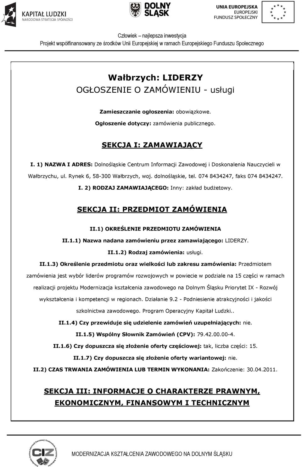 SEKCJA II: PRZEDMIOT ZAMÓWIENIA II.1)