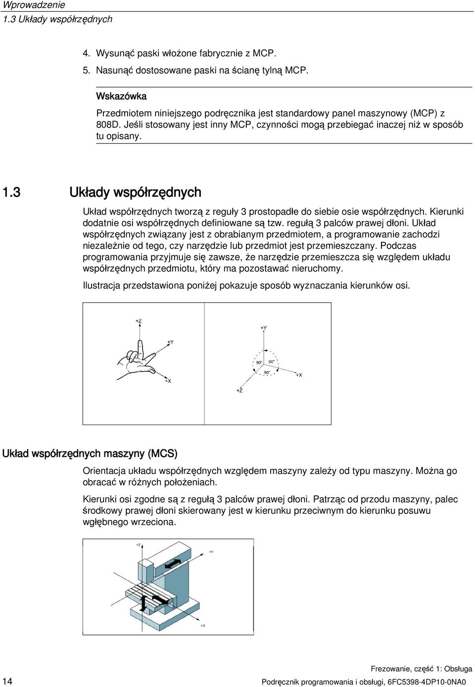 3 Układy współrzędnych Układ współrzędnych tworzą z reguły 3 prostopadłe do siebie osie współrzędnych. Kierunki dodatnie osi współrzędnych definiowane są tzw. regułą 3 palców prawej dłoni.