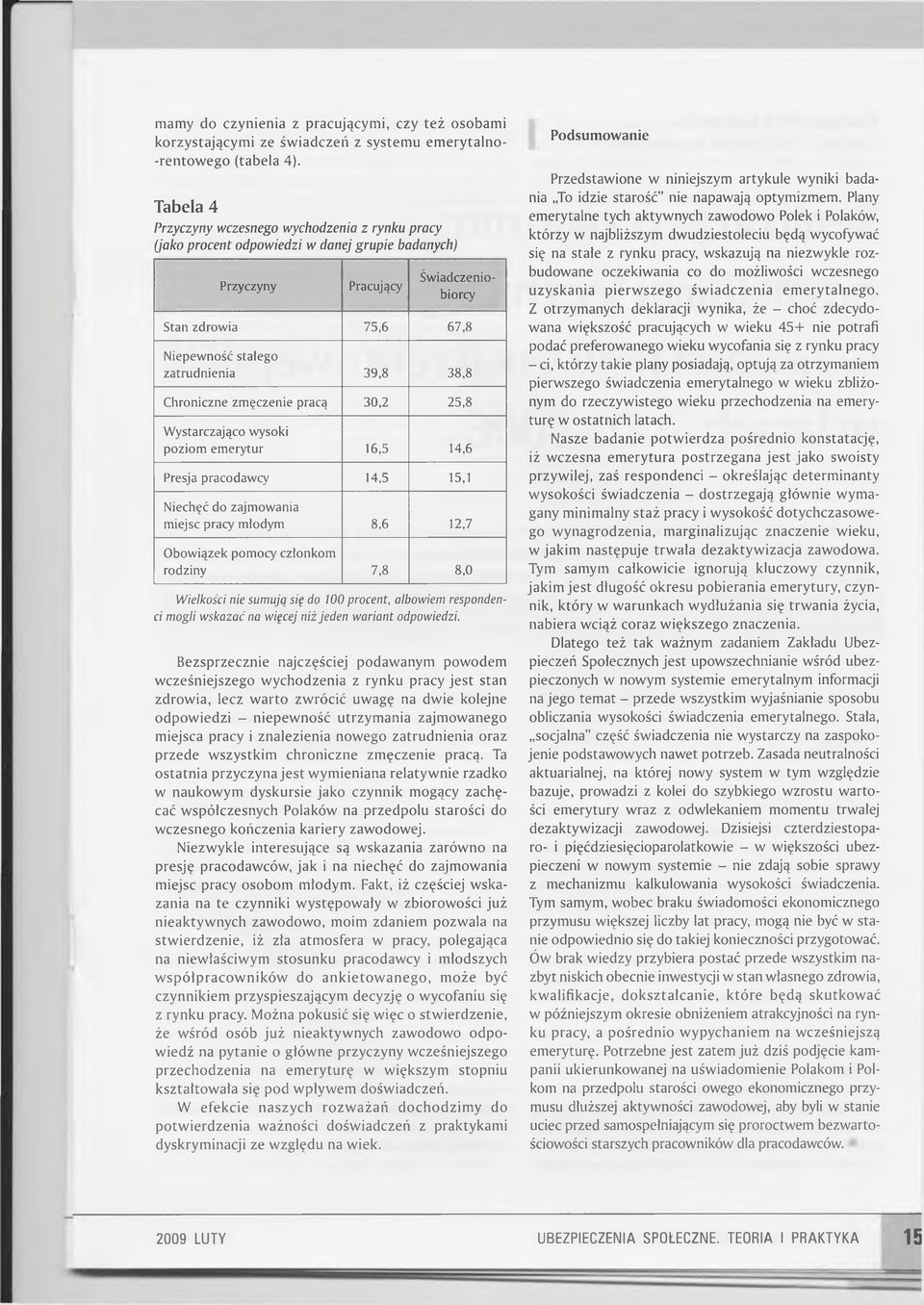 39,8 38,8 Chroniczne zmęczenie pracą 30,2 25,8 Wystarczająco wysoki poziom emerytur 16,5 14,6 Presja pracodawcy 14,5 15,1 Niechęć do zajmowania miejsc pracy mtodym 8,6 12,7 Obowiązek pomocy członkom