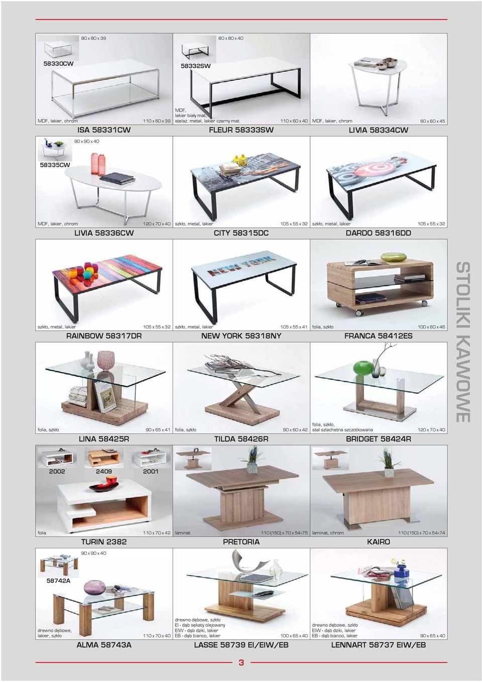 lakier 105 x 55 x 32 folia, szkło RAINBOW 58317DR LINA 58425R 90 x 65 x 41 szkło, metal, lakier folia, szkło NEW YORK 58318NY TILDA 58426R 105 x 55 x 41 90 x 60 x 42 folia, szkło folia, szkło, stal