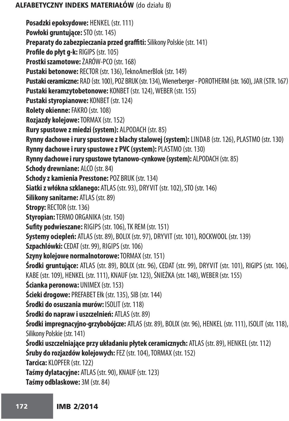 134), Wienerberger - POROTHERM (str. 160), JAR (STR. 167) Pustaki keramzytobetonowe: KONBET (str. 124), WEBER (str. 155) Pustaki styropianowe: KONBET (str. 124) Rolety okienne: FAKRO (str.