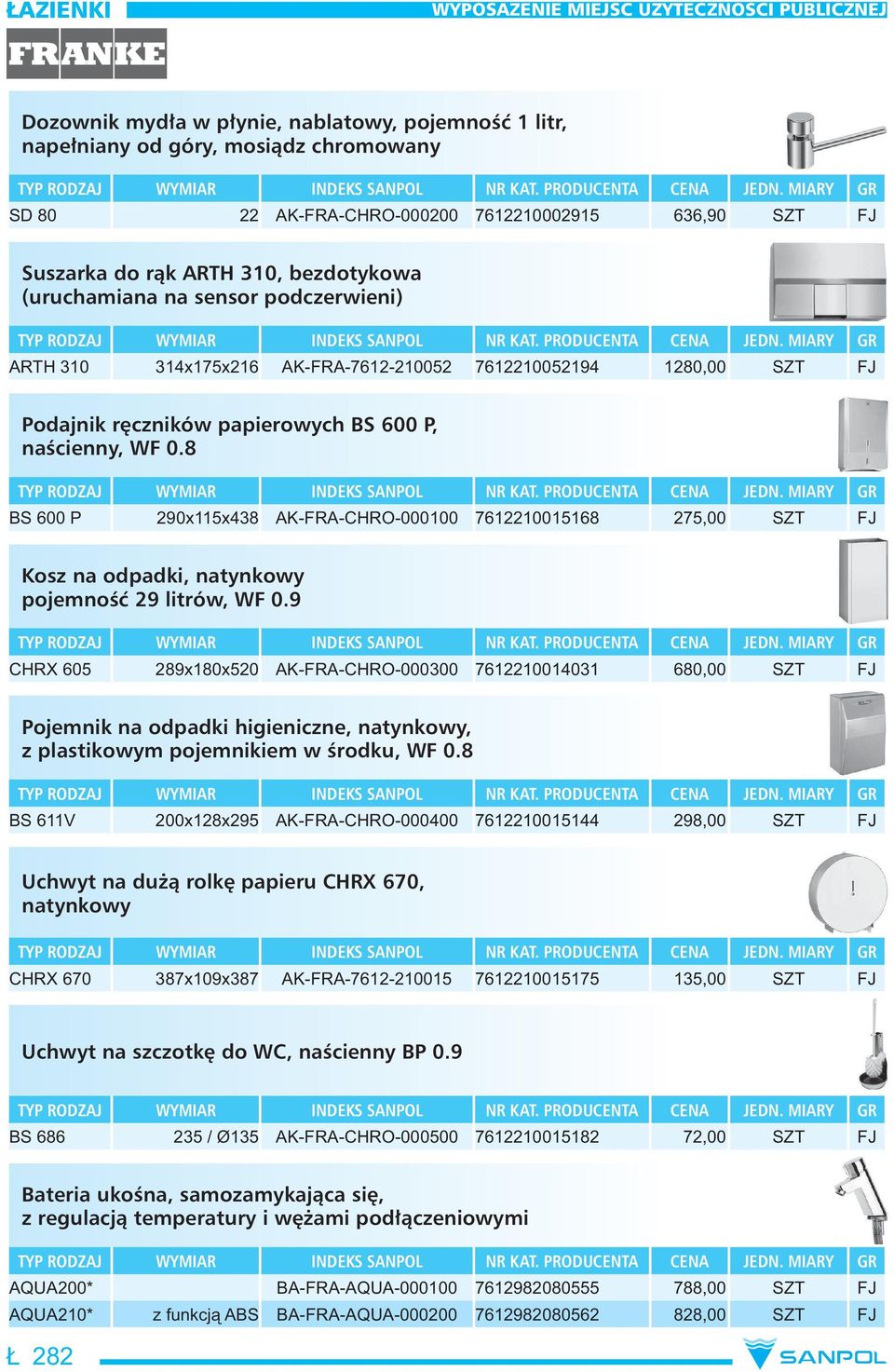 0.8 BS 600 P 290x115x438 AK-FRA-CHRO-000100 7612210015168 275,00 SZT FJ Kosz na odpadki, natynkowy pojemność 29 litrów, WF 0.