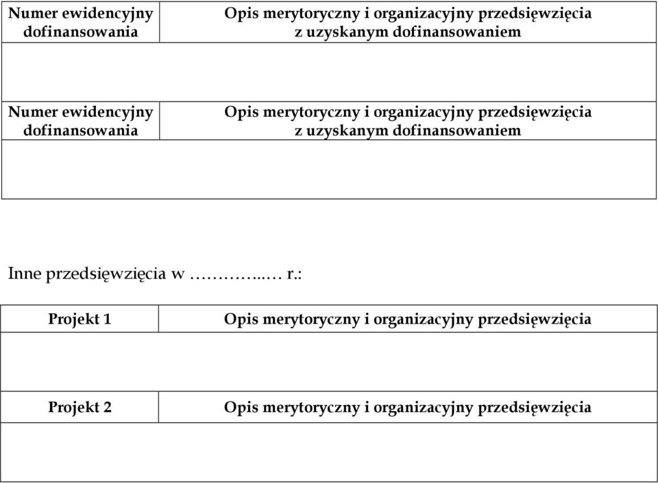 : Projekt 1 Opis merytoryczny i organizacyjny przedsięwzięcia Projekt 2 Opis merytoryczny i